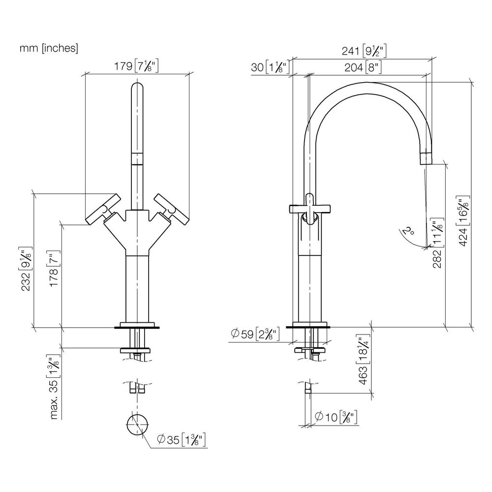 Dornbracht Waschtisch-Einlochbatterie Tara, erhöhter Standfuß, 200mm, max. 7l/m... DORNBRACHT-22533892-43 4099477463445 (Abb. 3)