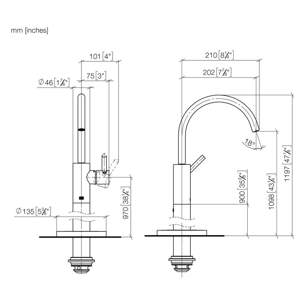 Dornbracht Waschtisch-Einhandbatterie Meta mit Standrohr, Ausladung 202mm, schw... DORNBRACHT-22584661-43 4099477463490 (Abb. 3)