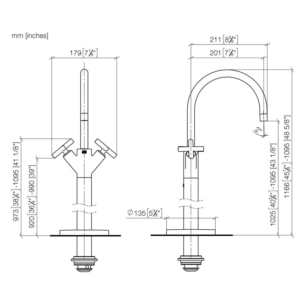 Dornbracht Waschtisch-Einlochbatterie Tara, erhöhter Standfuß, 201mm, max. 5,7l... DORNBRACHT-22585892-39 4099477346762 (Abb. 3)