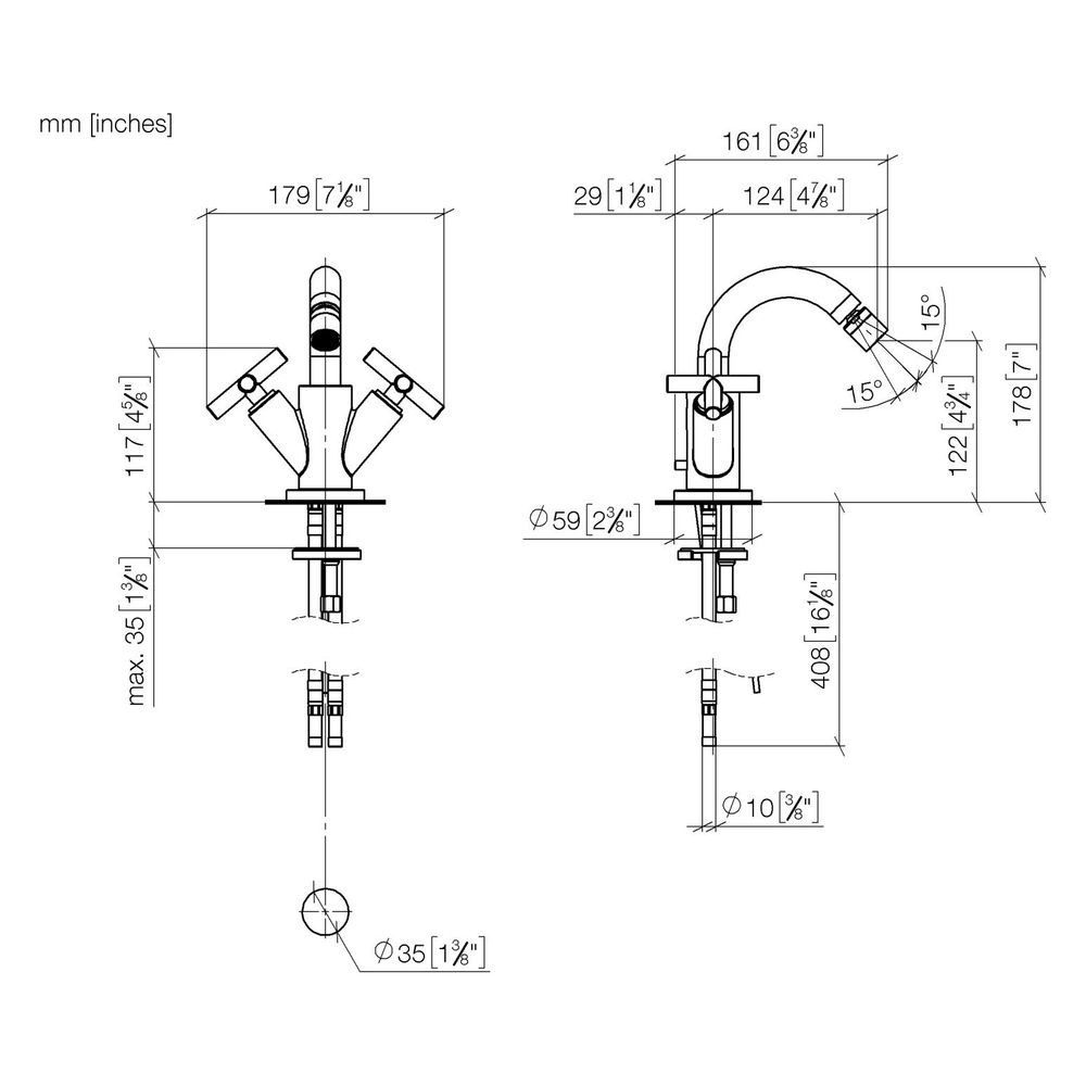 Dornbracht Bidet-Einlochbatterie Tara, mit Ablaufgarnitur, Ausladung 124mm, max... DORNBRACHT-24510892-39 4099477346793 (Abb. 3)