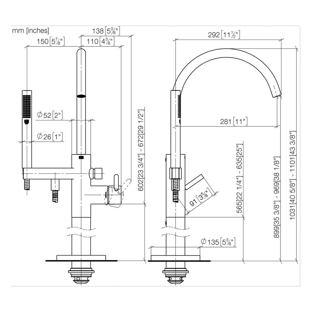 Dornbracht Wannen-Einhandbatterie Meta freistehend mit Standrohr, Schlauchbraus... DORNBRACHT-25863661-43 4099477463629 (Abb. 3)