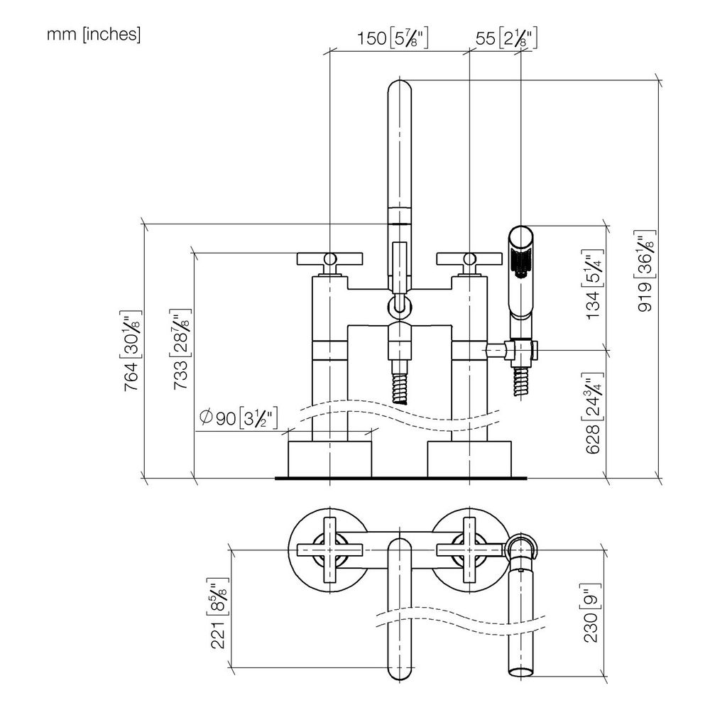 Dornbracht Wannen-Zweilochbatterie Tara, freistehend, Handbr., schwenkbar, 220m... DORNBRACHT-25943892-43 4099477463728 (Abb. 3)