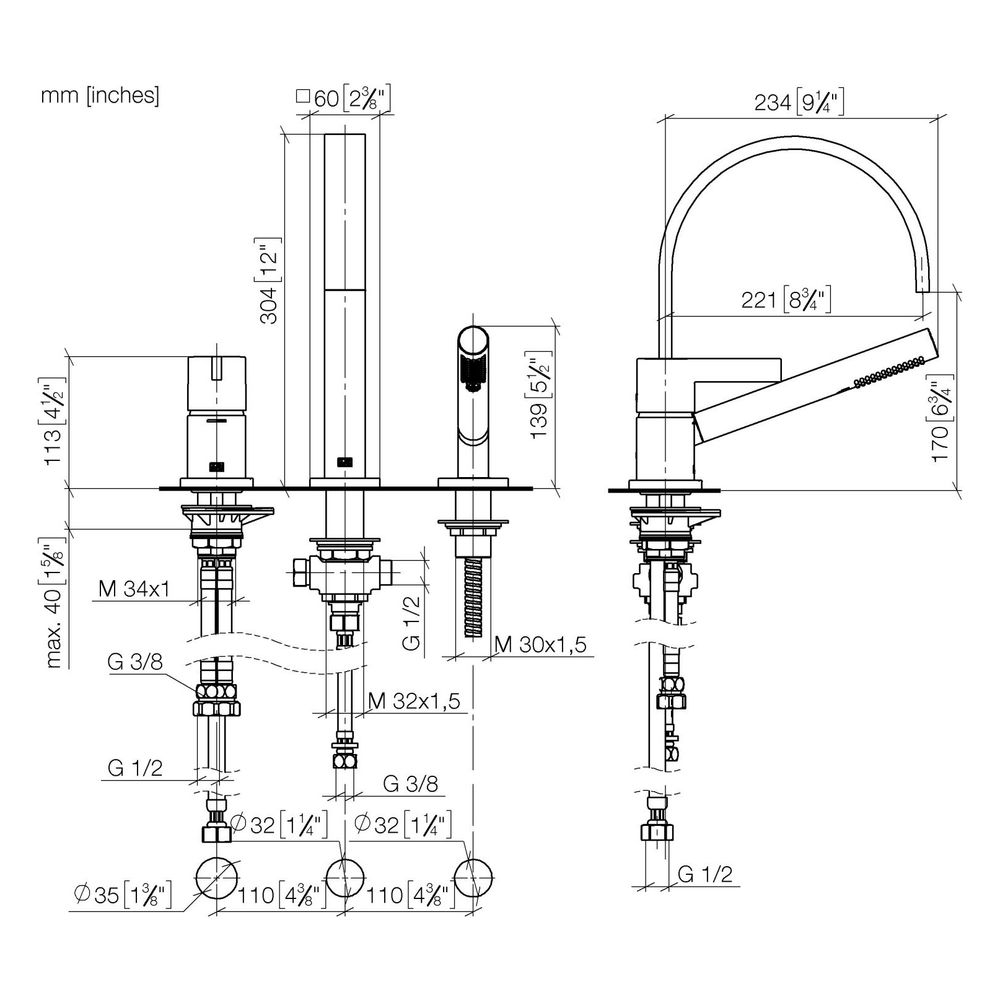 Dornbracht Wannen-Dreiloch-Einhandbatterie Mem, für Wannenrandmontage, 220mm, m... DORNBRACHT-27412782-39 4099477399744 (Abb. 3)