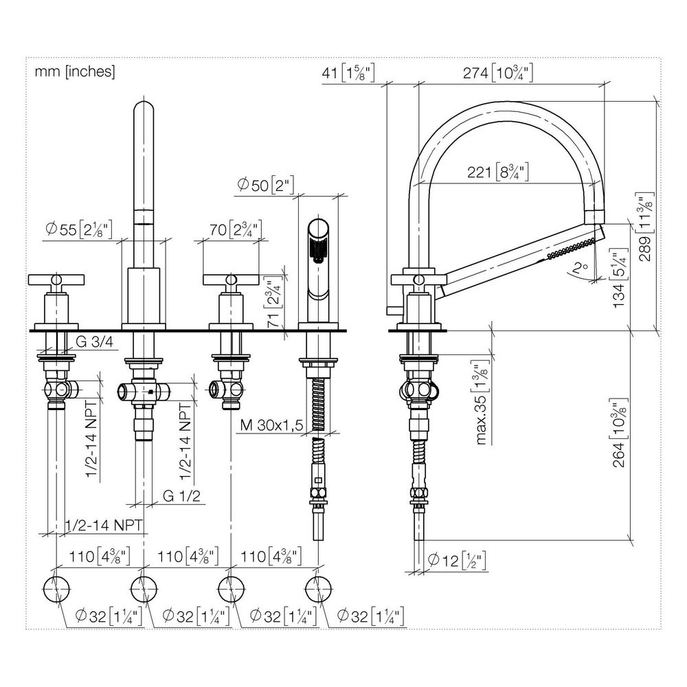 Dornbracht Wannen-Vierlochbatterie Tara für Wannenrandmontage, Ausladung 220mm,... DORNBRACHT-27512892-39 4099477347172 (Abb. 3)
