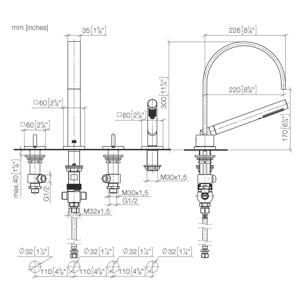 Dornbracht Wannen-Vierlochbatterie Mem, für Wannenrandmontage, 220mm, max. 27,3... DORNBRACHT-27532782-43 4099477488851 (Abb. 3)