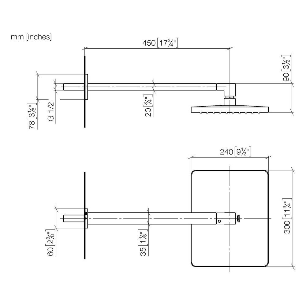 Dornbracht Regenbrause mit Wandanbindung Ausladung 450mm 300x240mm 14l/min G 1/... DORNBRACHT-28761710-00 4099477472126 (Abb. 3)