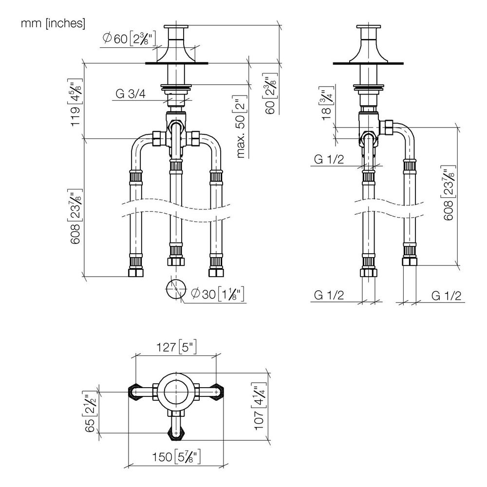 Dornbracht Zweiwege-Umstellung Vaia für Wannenrandmontage, Bohrung 30mm, Anschl... DORNBRACHT-29140809-42 4099477109565 (Abb. 3)