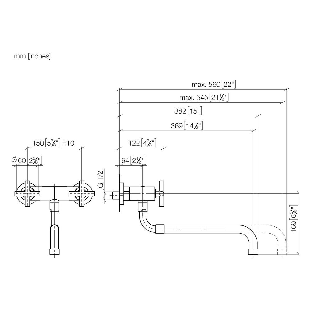 Dornbracht Wand-Brückenbatterie Tara mit herausziehbarem Auslauf, Ausladung 365... DORNBRACHT-31151892-39 4099477400389 (Abb. 3)