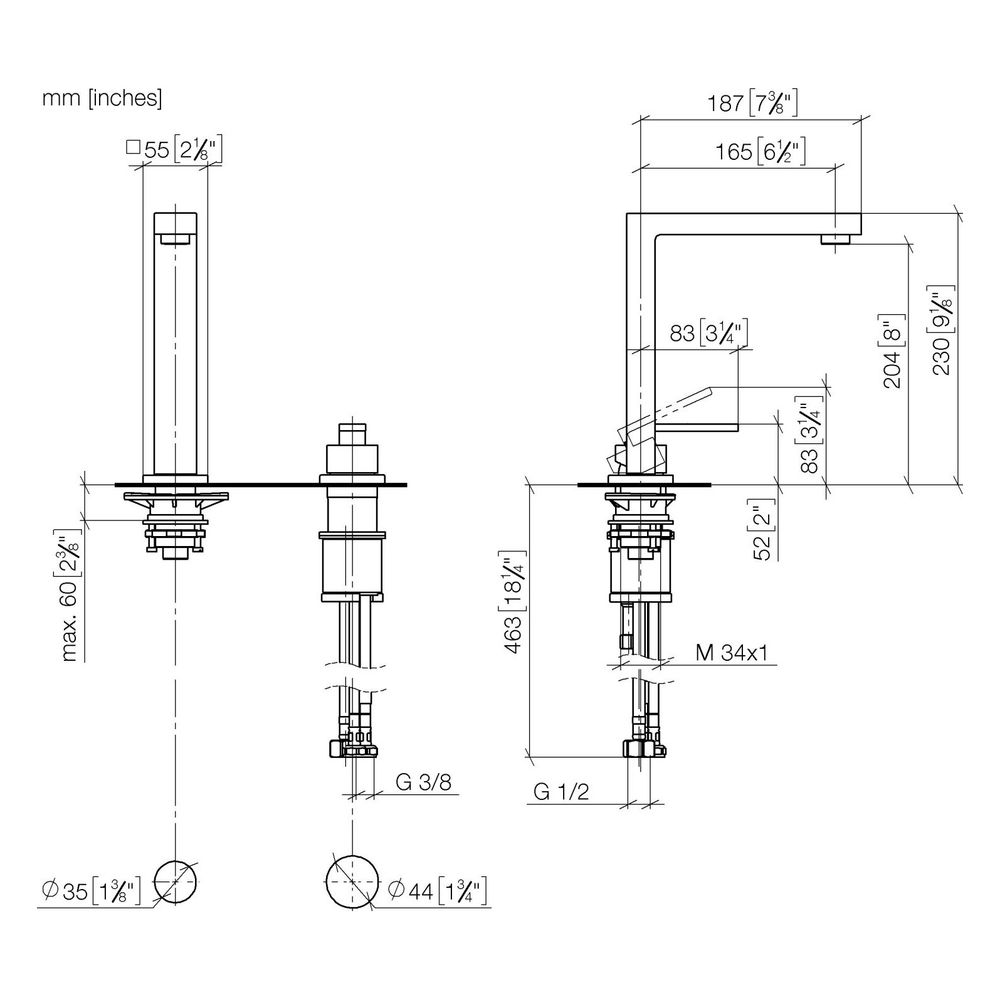 Dornbracht Zweilochbatterie Lot Bar Tap schwenkbarer Auslauf 165mm, 8l/min, Bro... DORNBRACHT-32805680-42 4099477261256 (Abb. 3)