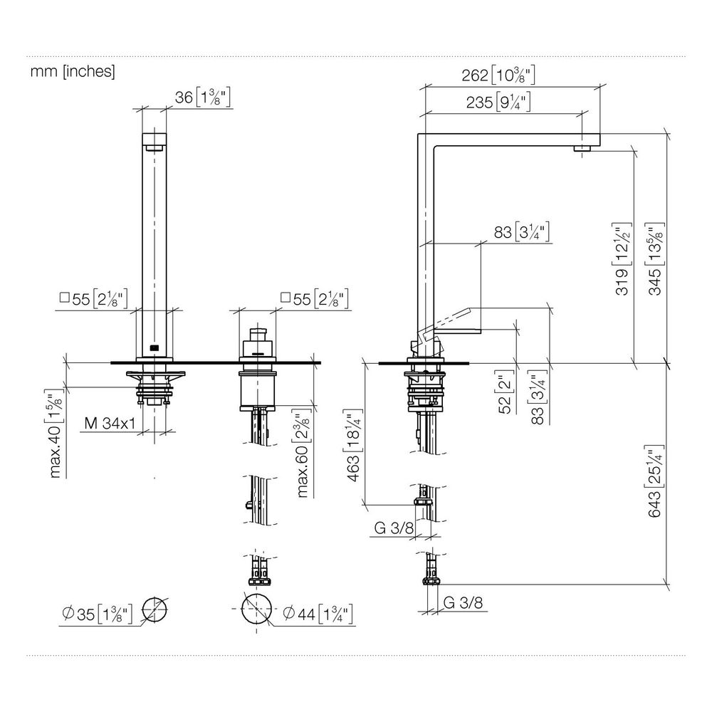 Dornbracht Zweilochbatterie Lot schwenkbarer Auslauf 235mm, 8l/min, Dark Platin... DORNBRACHT-32815680-99 4099477243238 (Abb. 3)
