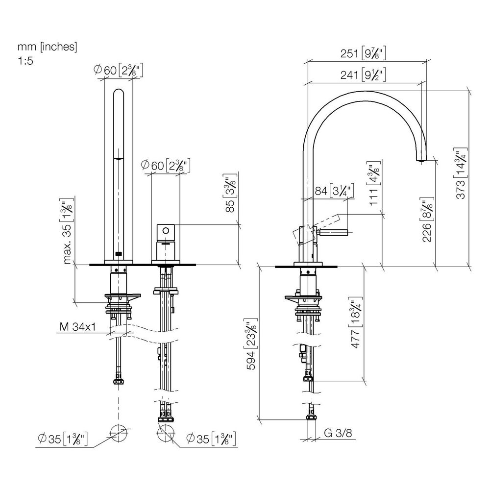 Dornbracht Zweilochbatterie Tara Ultra mit Einzelrosetten, schwenkbar, Ausladun... DORNBRACHT-32815875-47 4099477051246 (Abb. 3)