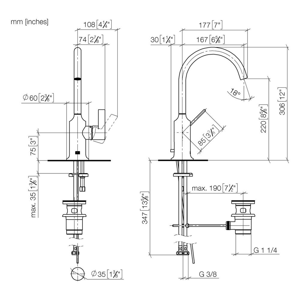 Dornbracht Waschtisch-Einhandbatterie Vaia mit Ablaufgarnitur, schwenkbar, Ausl... DORNBRACHT-33500809-46 4099477092362 (Abb. 3)