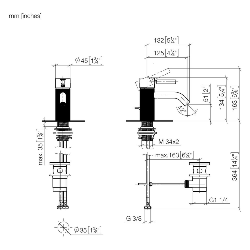Dornbracht Waschtisch-Einhandbatterie Meta mit Ablaufgarnitur, 125mm, lineare S... DORNBRACHT-33504660-27 4099477188225 (Abb. 3)