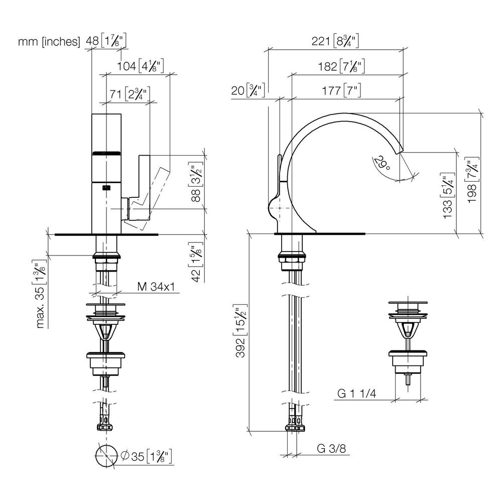 Dornbracht Waschtisch-Einhandbatterie CYO mit Ablaufgarnitur Ausladung 177mm, D... DORNBRACHT-33505811-19 4099477128955 (Abb. 3)