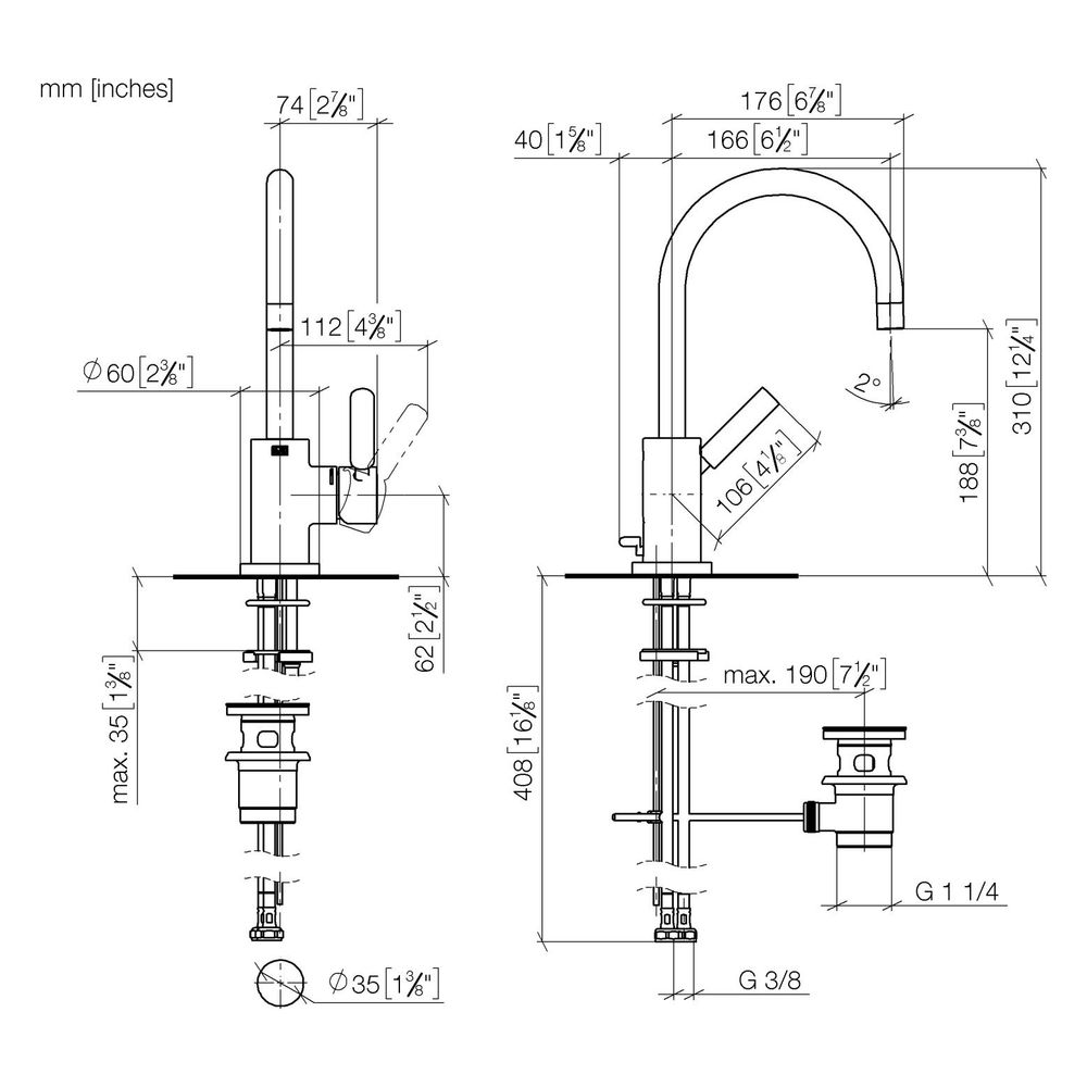 Dornbracht Waschtisch-Einhandbatterie Tara mit Ablaufgarnitur, schwenkbar, 166m... DORNBRACHT-33513882-43 4099477465692 (Abb. 3)