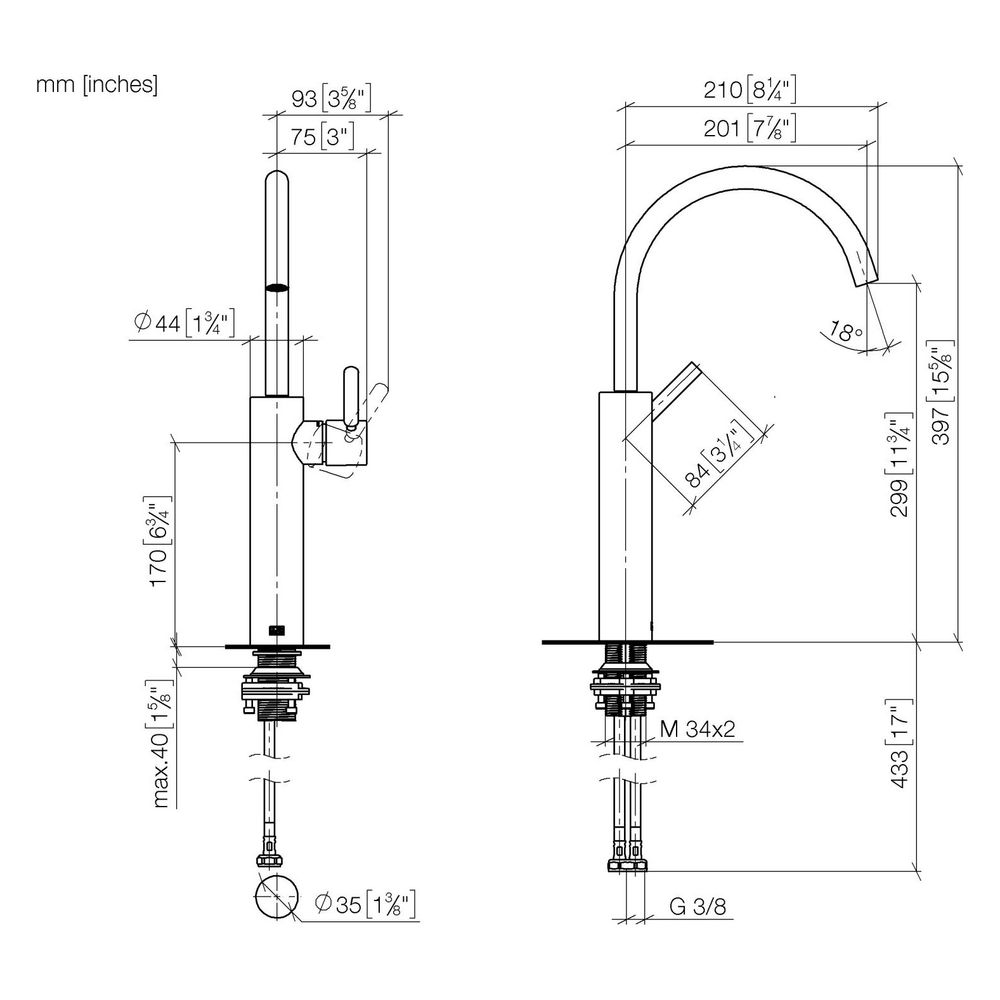 Dornbracht Waschtisch-Einhandbatterie Meta mit erhöhtem Standfuß, Ausladung 201... DORNBRACHT-33534661-00 4029011766633 (Abb. 3)