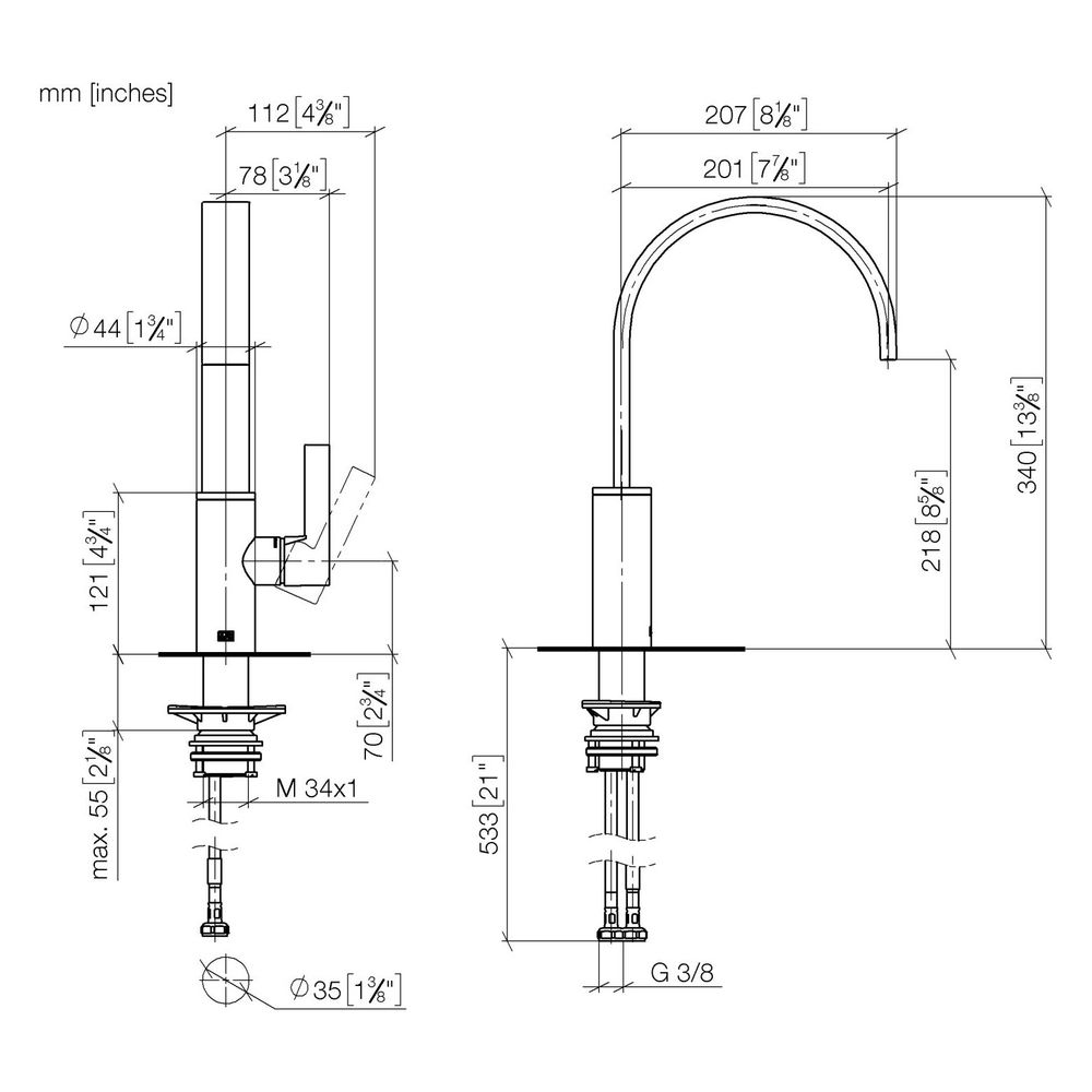 Dornbracht Einhebelmischer Mem, Ausladung 201mm, schwenkbar, max. 6,3l/min, Bro... DORNBRACHT-33800682-42 4099477261355 (Abb. 3)