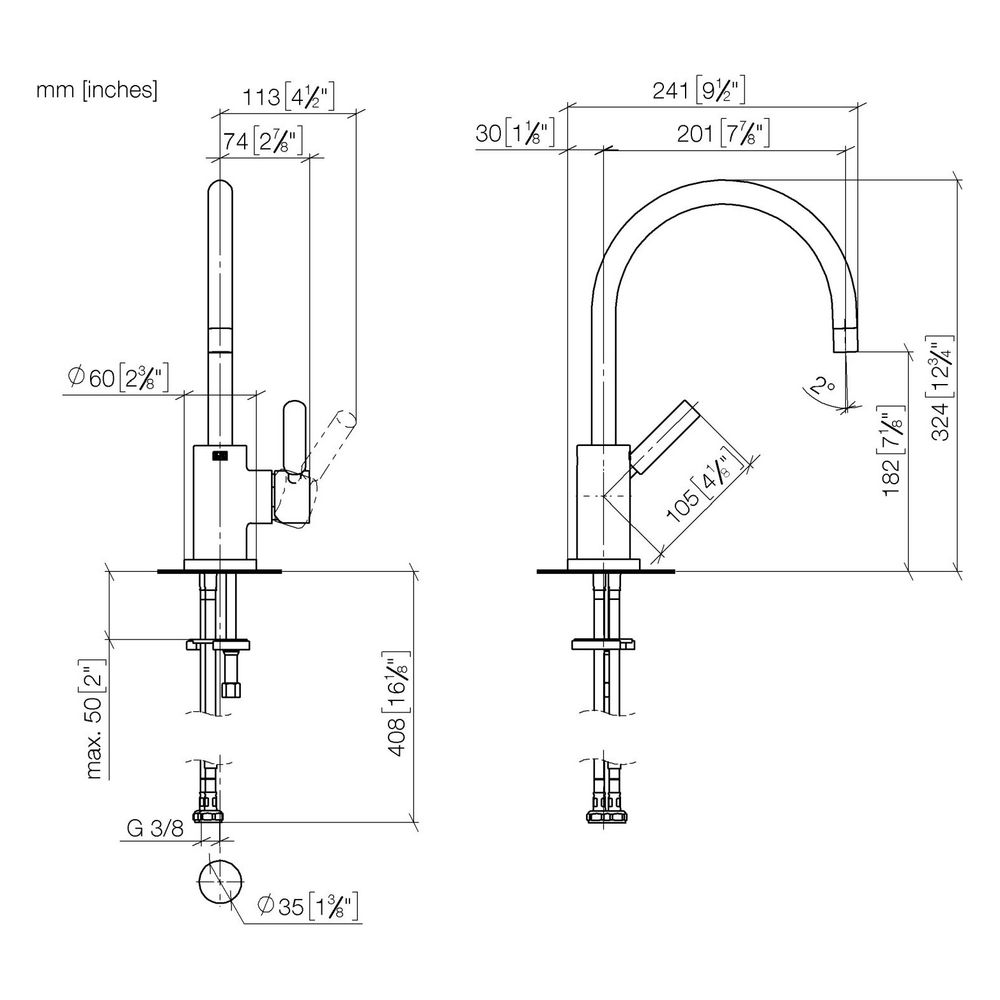 Dornbracht Einhebelmischer Tara schwenkbar, Ausladung 201mm, max. 7l/min, Dark ... DORNBRACHT-33800888-39 4099477400631 (Abb. 3)