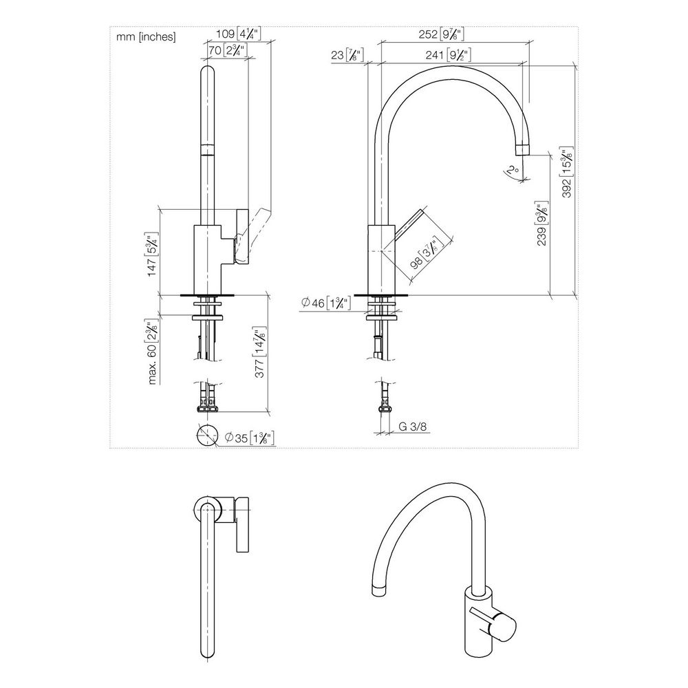 Dornbracht Einhebelmischer Tara Ultra schwenkbar, Ausladung 241mm, max. 8l/min,... DORNBRACHT-33816875-39 4099477400815 (Abb. 3)