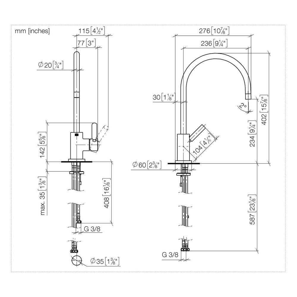 Dornbracht Einhebelmischer Tara, für Spül-/Profibrause, Ausladung 235mm, max. 7... DORNBRACHT-33836888-42 4099477241838 (Abb. 3)
