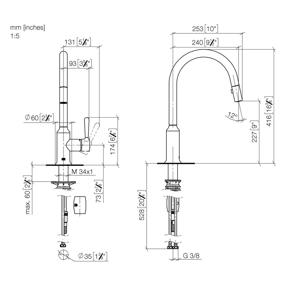 Dornbracht Einhebelmischer Vaia Pull-down mit Brausefunktion, Ausladung 240mm, ... DORNBRACHT-33870809-19 4099477168142 (Abb. 4)