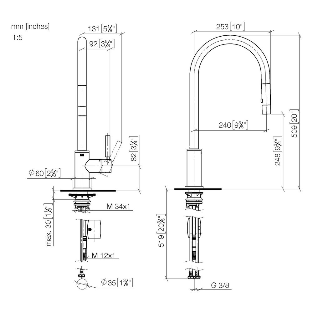 Dornbracht Einhebelmischer Tara Pull-down mit Brausefunktion, Ausladung 240mm, ... DORNBRACHT-33870888-39 4099477401034 (Abb. 3)