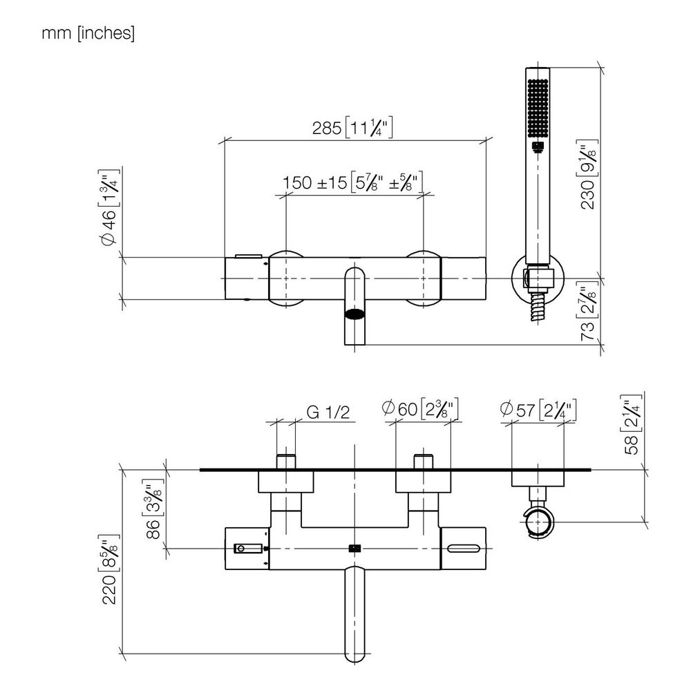 Dornbracht Wannen-Thermostat Meta für Wandmontage mit Schlauchbrausegarnitur, A... DORNBRACHT-34234979-43 4099477466095 (Abb. 3)