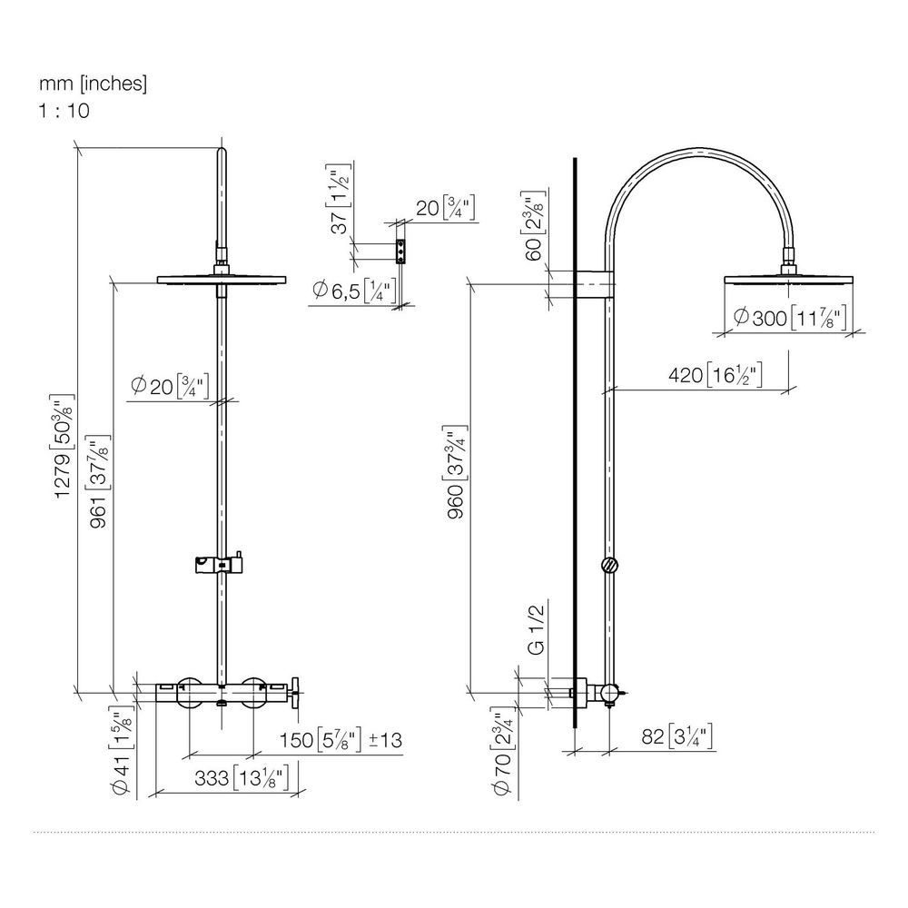 Dornbracht Showerpipe Vaia mit Brause-Thermostat, Ausladung 420mm, 300mm, 14l/m... DORNBRACHT-34465809-39 4099477407517 (Abb. 3)