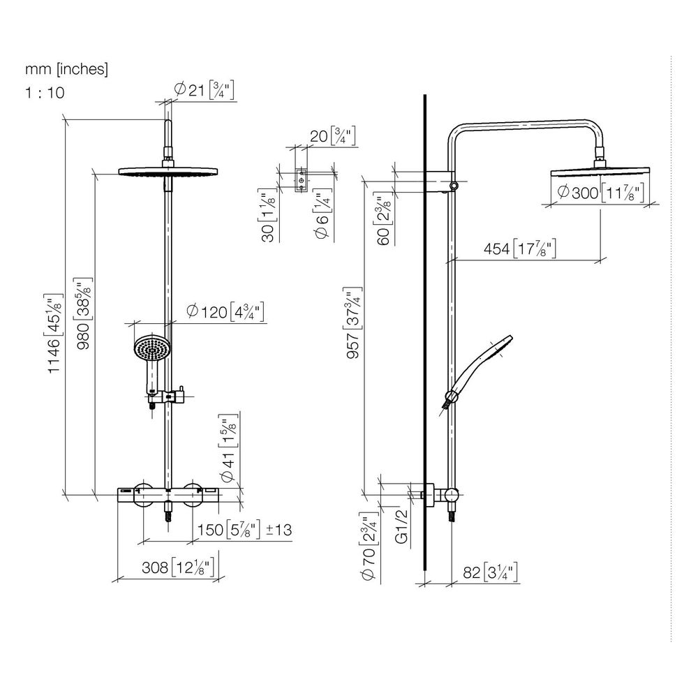 Dornbracht Showerpipe mit Brause-Thermostat und Handbrausegarnitur D 300mm 14l/... DORNBRACHT-34469979-99 4099477441801 (Abb. 3)