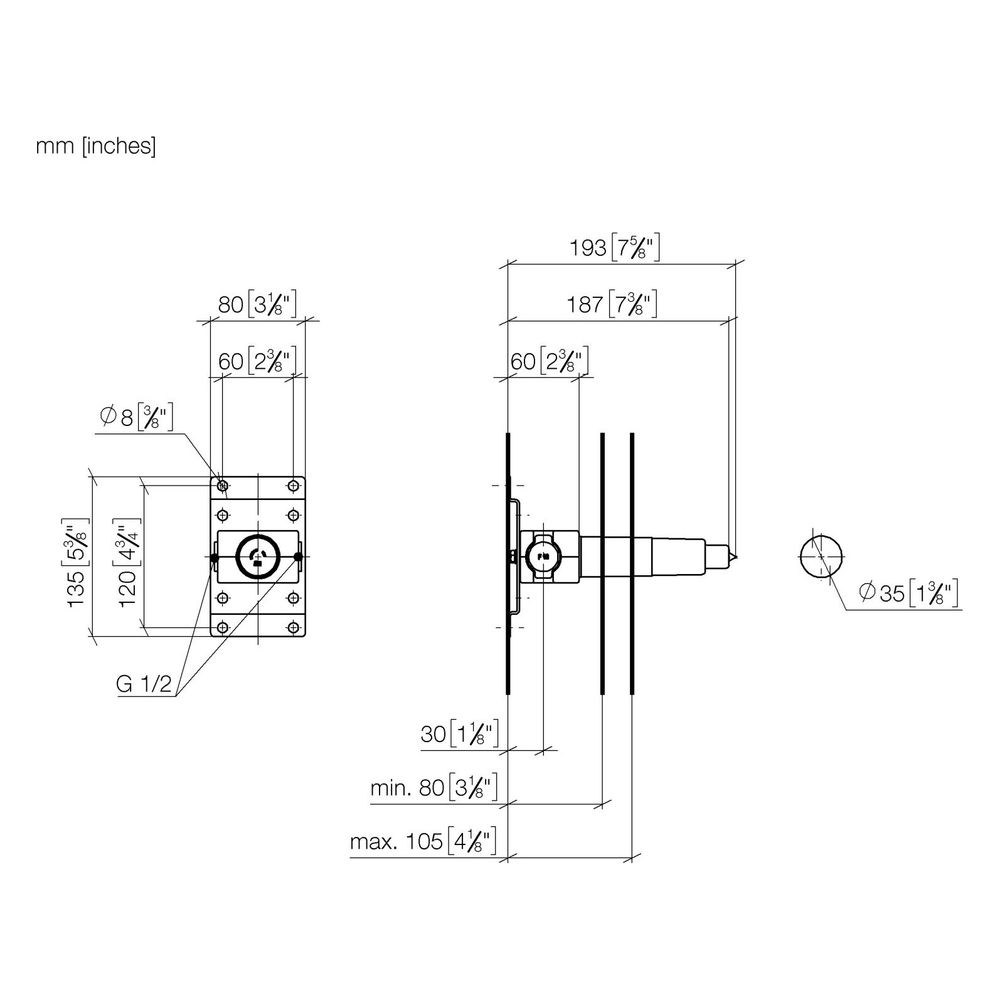Dornbracht Unterputz-Wandbefestigung Messing bleifrei 2x Anschluss IG 1/2", 3505... DORNBRACHT-3505097090 4029011876318 (Abb. 3)