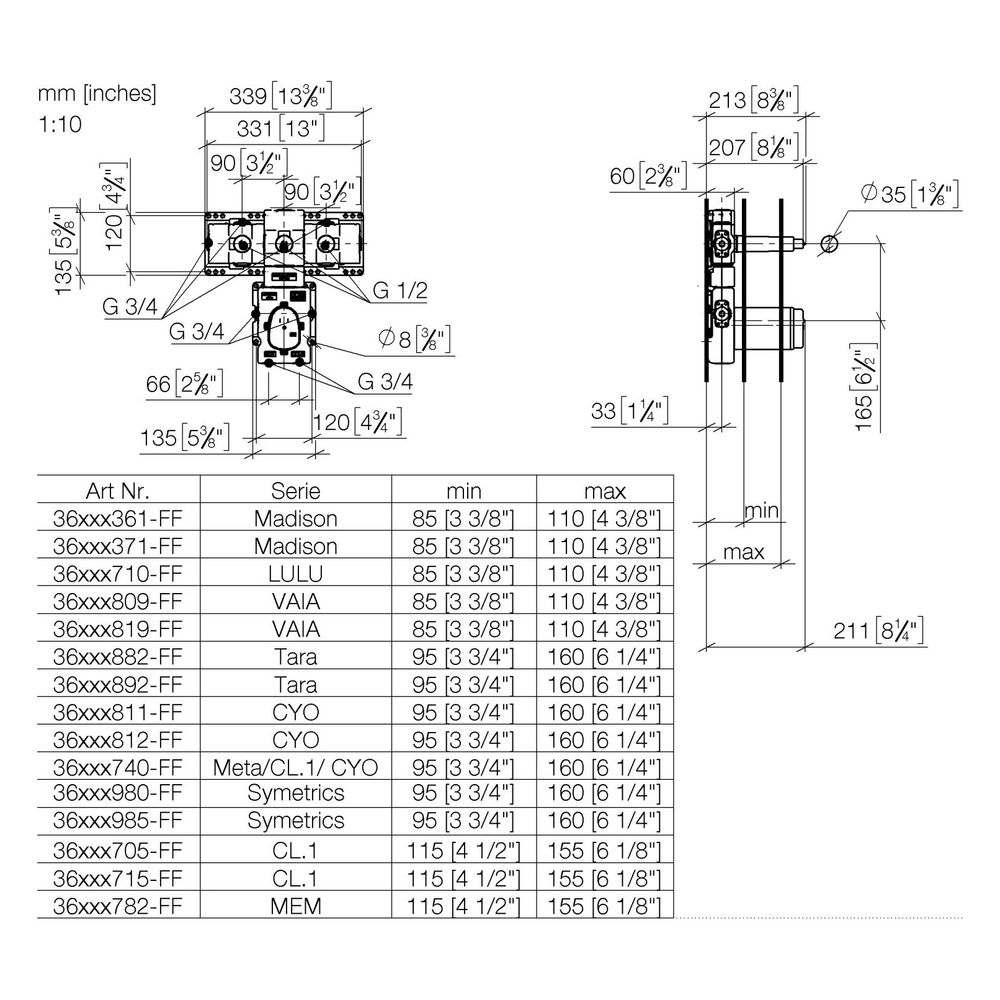 Dornbracht Unterputz-Thermostatmodul Xtool Messing bleifrei 3 Ventile 2x IG 3/4"... DORNBRACHT-3553497090 4029011847943 (Abb. 3)