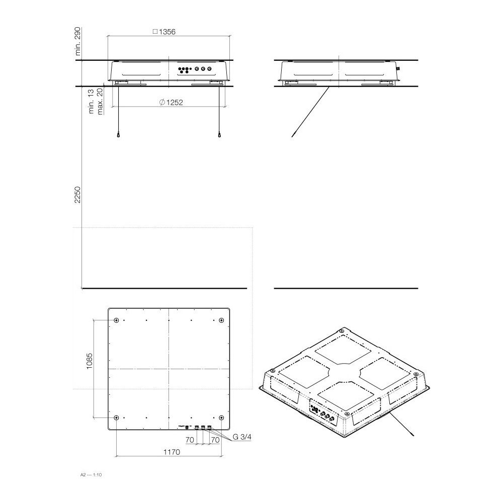 Dornbracht Unterputz-Deckeneinbaukasten Aquamoon 1356x1356x290mm 3 Strahlarten A... DORNBRACHT-3562097090 4029011820687 (Abb. 3)