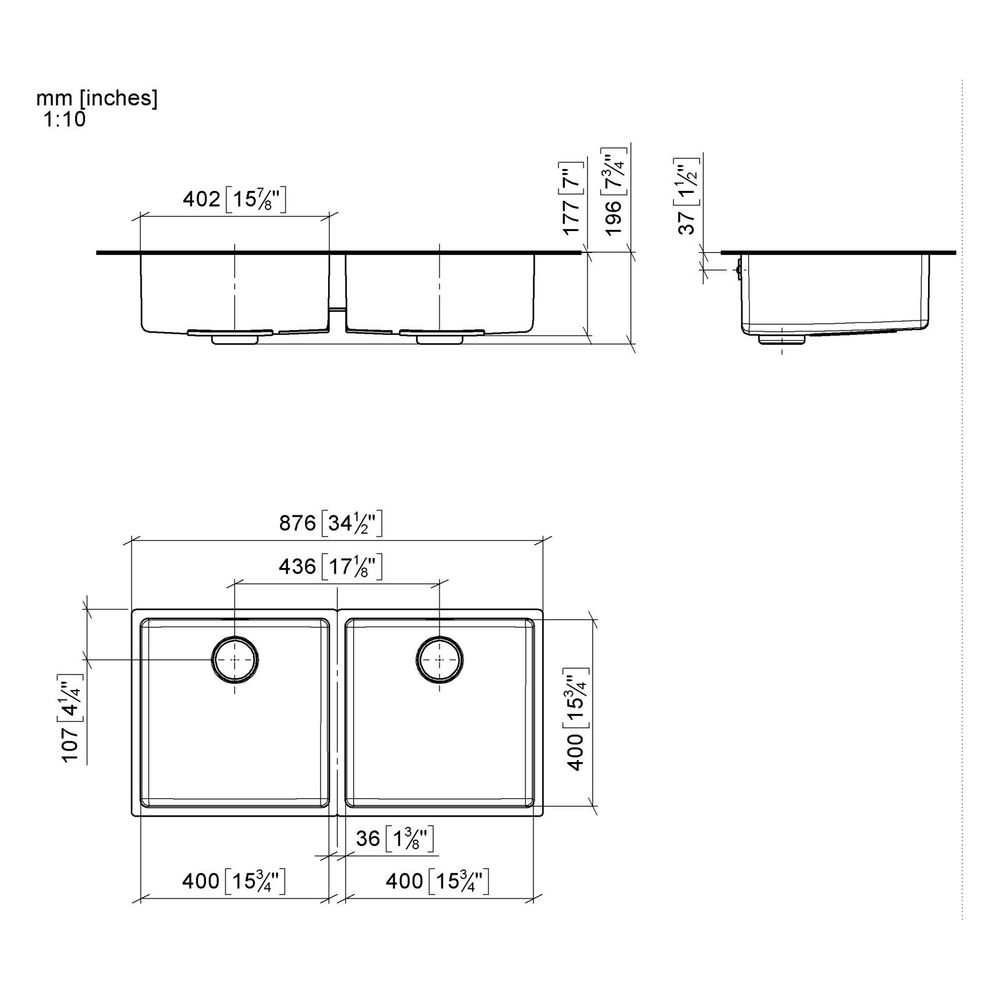 Dornbracht Spülbecken Doppelbecken für Unterbau 400x400x175mm, Edelstahl gebürs... DORNBRACHT-38240004-86 4099477301938 (Abb. 3)