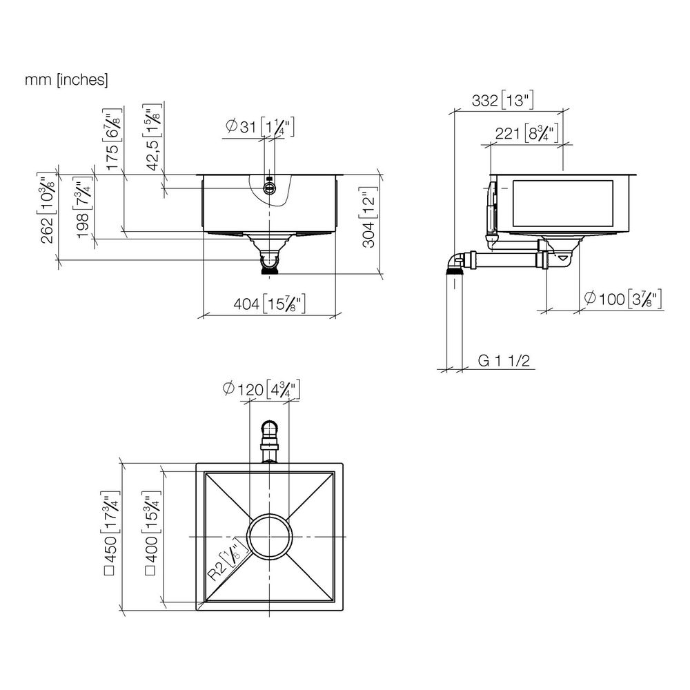 Dornbracht Einzelbecken Unterbau Küchenbecken 400x400x175mm Beckentiefe 175mm, ... DORNBRACHT-38400002-71 4029011752971 (Abb. 3)
