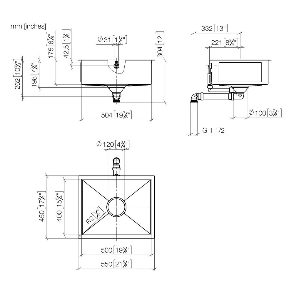 Dornbracht Einzelbecken Unterbau Küchenbecken 500x400x175mm Beckentiefe 175mm, ... DORNBRACHT-38500002-71 4029011753084 (Abb. 3)