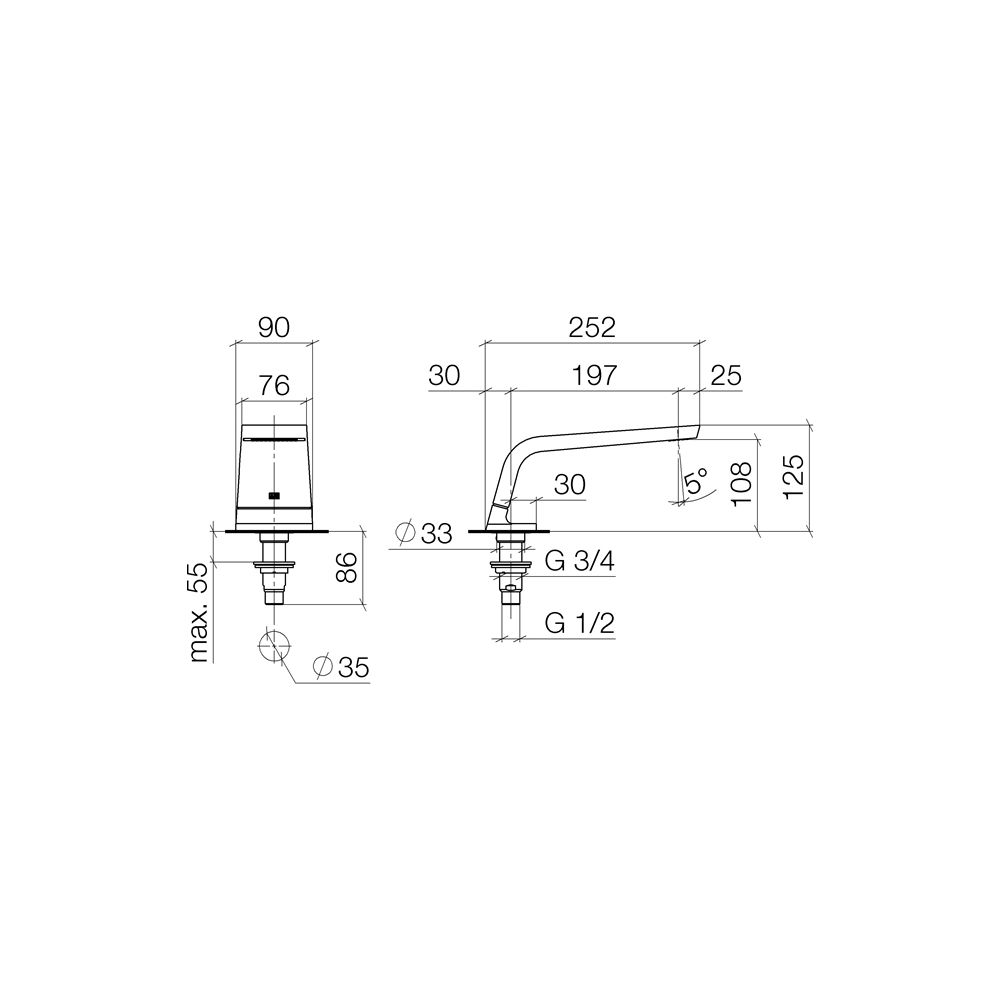 Dornbracht Wannenauslauf CL.1 ohne Umstellung für Standmontage Ausladung 200mm,... DORNBRACHT-13612705-47 4099477136103 (Abb. 4)