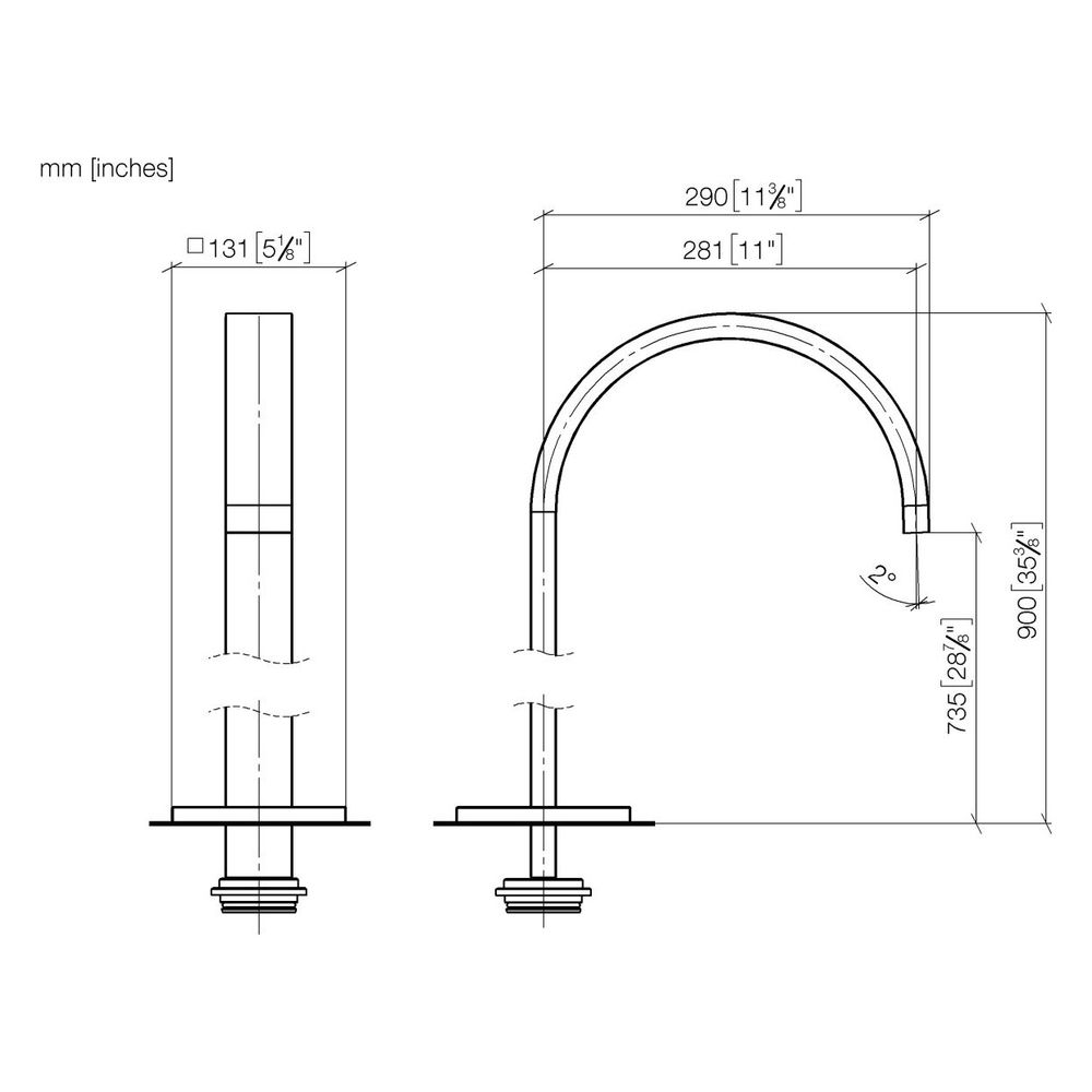 Dornbracht Wannenauslauf Mem, ohne Umstellung für freistehende Montage, 280mm, ... DORNBRACHT-13672780-42 4099477287645 (Abb. 2)