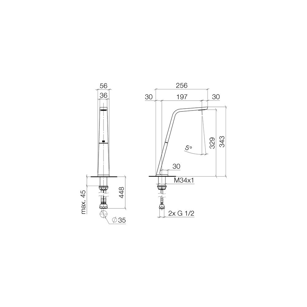 Dornbracht Waschtisch-Standauslauf CL.1 ohne Ablaufgarnitur H 343mm Ausladung 2... DORNBRACHT-13717705-46 4099477136189 (Abb. 4)