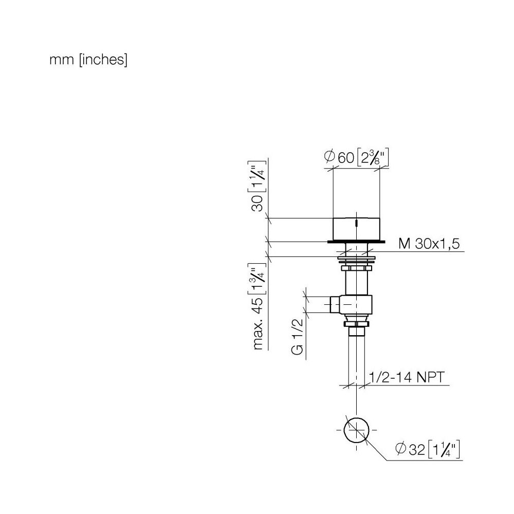 Dornbracht Seitenventil Deque rechtsschließend kalt ohne Rosette Bohrung 32mm G... DORNBRACHT-20000740-42 4099477287805 (Abb. 2)