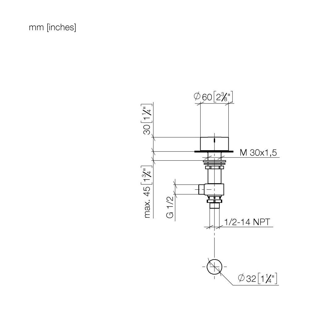 Dornbracht Seitenventil Deque linksschließend warm ohne Rosette Bohrung 32mm Gr... DORNBRACHT-20000741-42 4099477287812 (Abb. 2)