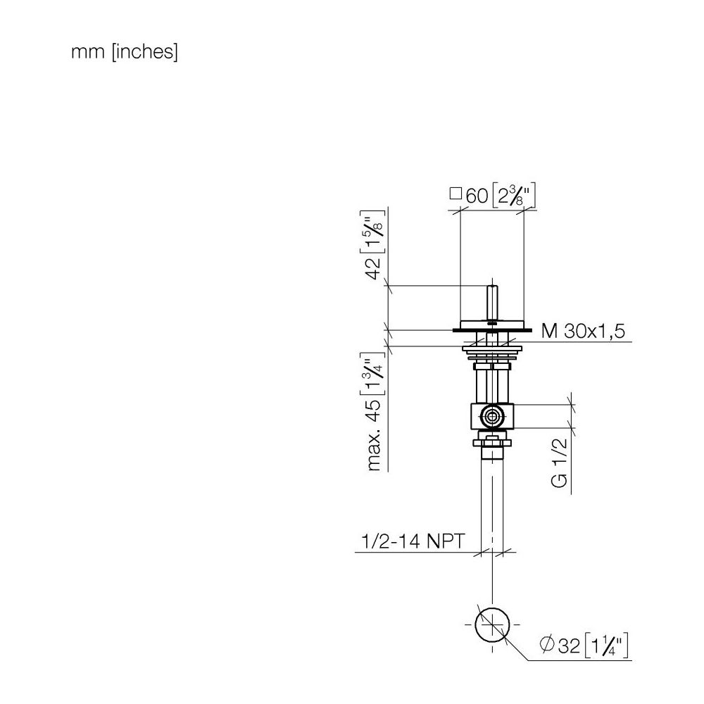 Dornbracht Seitenventil Mem, eckig, rechtsschließend, kalt, Rosette 60x60mm, Br... DORNBRACHT-20000782-42 4099477287829 (Abb. 2)