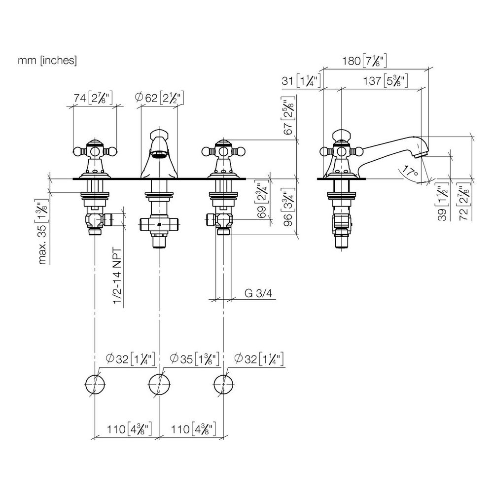 Dornbracht Waschtisch-Dreilochbatterie Madison mit Ablaufgarnitur, Ausladung 13... DORNBRACHT-20700360-42 4099477287911 (Abb. 2)