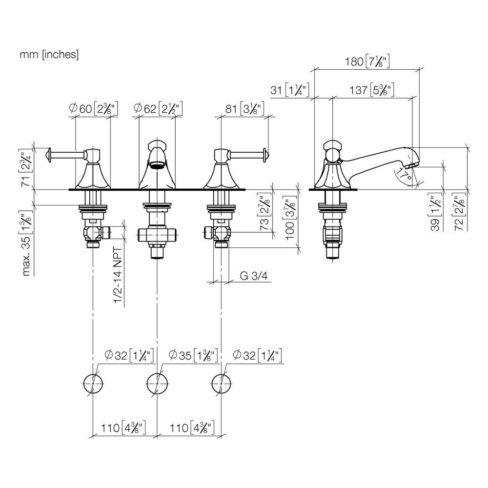 Dornbracht Waschtisch-Dreilochbatterie Madison mit Ablaufgarnitur, Ausladung 13... DORNBRACHT-20700370-43 4099477488431 (Abb. 4)