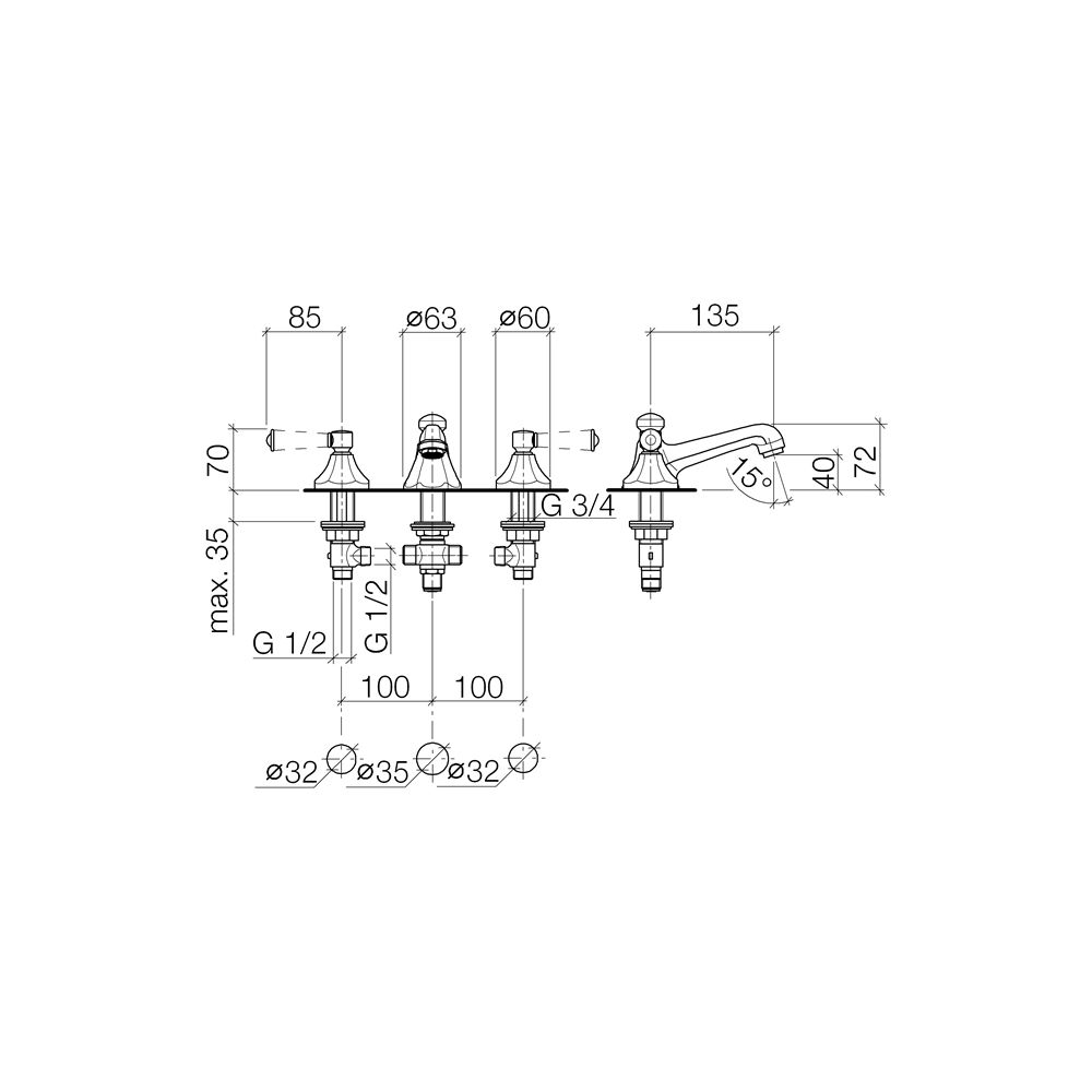 Dornbracht Waschtisch-Dreilochbatterie Madison mit Ablaufgarnitur, Ausladung 13... DORNBRACHT-20700370-09 4029011188213 (Abb. 4)