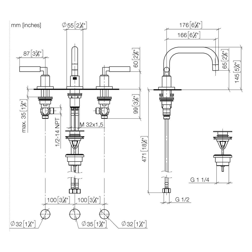 Dornbracht Waschtisch-Dreilochbatterie Tara mit Ablaufgarnitur, schwenkbar, 166... DORNBRACHT-20705882-43 4099477463131 (Abb. 4)