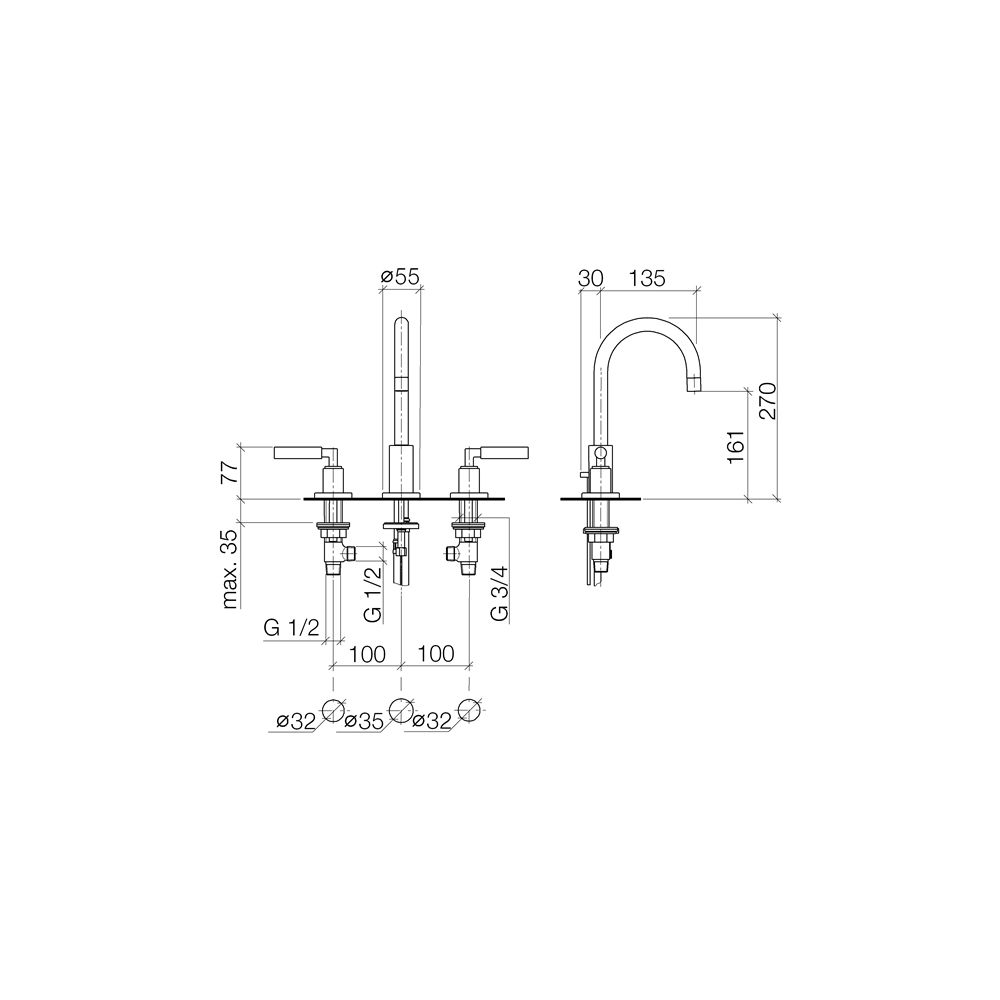 Dornbracht Waschtisch-Dreilochbatterie Tara mit Ablaufgarnitur, schwenkbar, 135... DORNBRACHT-20710882-46 4099477031262 (Abb. 4)