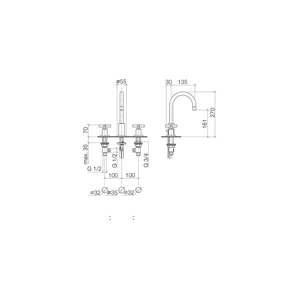 Dornbracht Waschtisch-Dreilochbatterie Tara mit Ablaufgarnitur, schwenkbar, 135... DORNBRACHT-20710892-19 4029011996542 (Abb. 4)