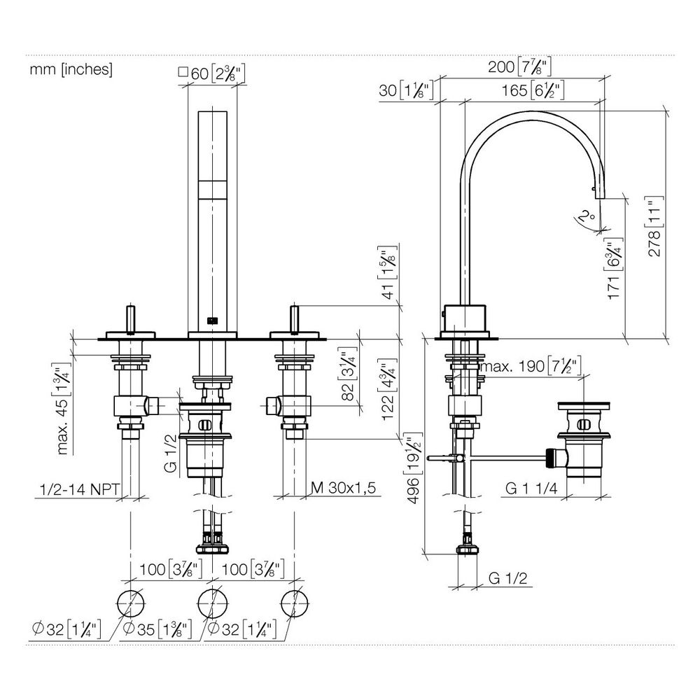 Dornbracht Waschtisch-Dreilochbatterie Mem, mit Ablaufgarnitur, Ausladung 165mm... DORNBRACHT-20713782-42 4099477288000 (Abb. 2)