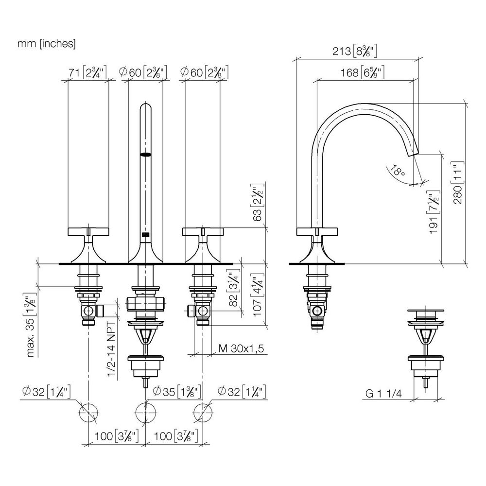 Dornbracht Waschtisch-Dreilochbatterie Vaia mit Ablaufgarnitur, 168mm, schwenkb... DORNBRACHT-20713809-39 4099477346465 (Abb. 4)