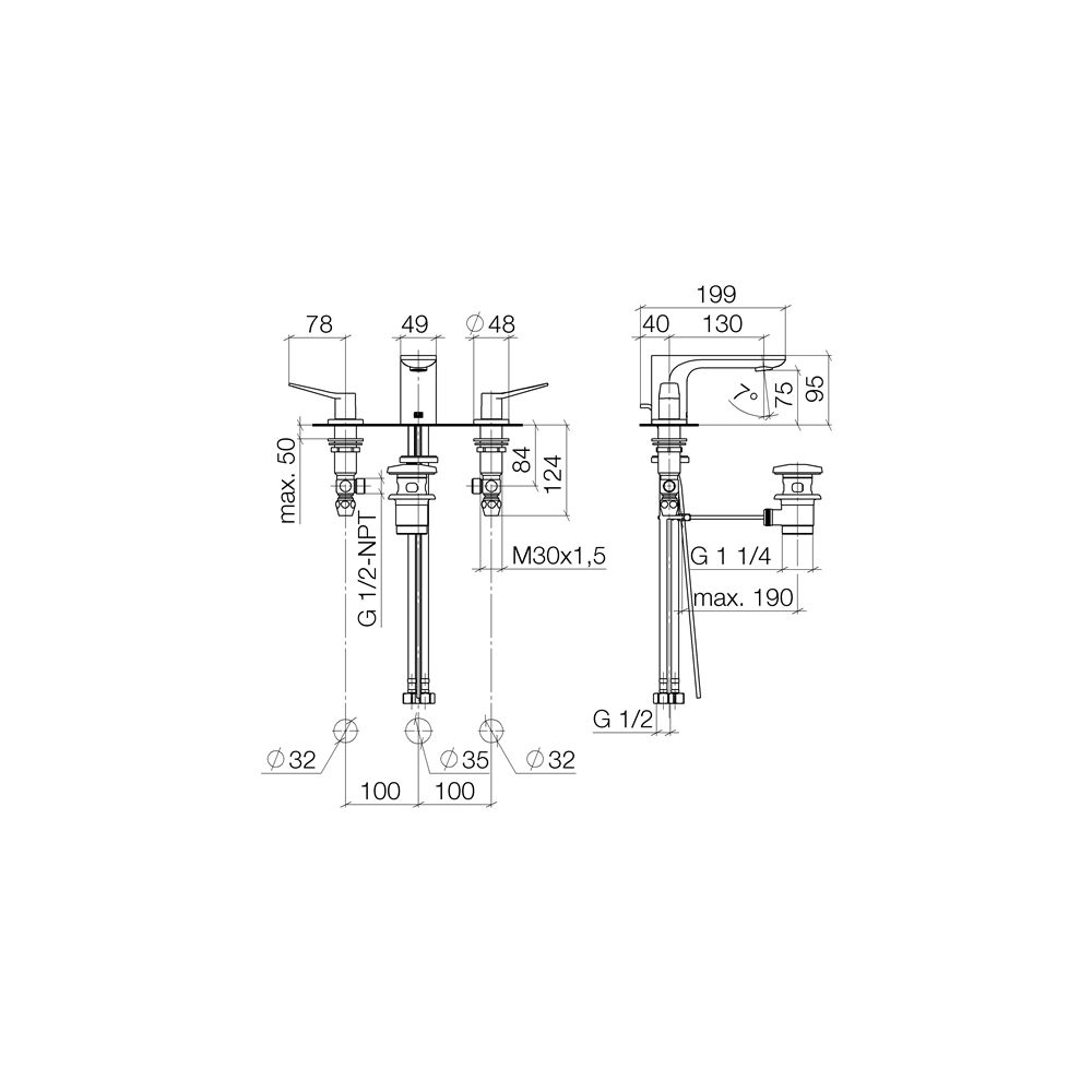 Dornbracht Waschtisch-Dreilochbatterie Lissé starrer Auslauf 130mm, 5,7l/min, D... DORNBRACHT-20713845-99 4099477237961 (Abb. 4)